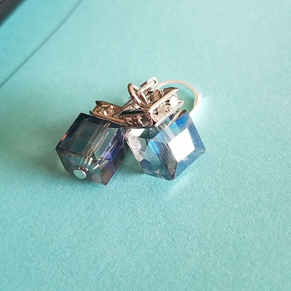 Blue crystal earrings sterling silver handmade - Picture 4 of 6